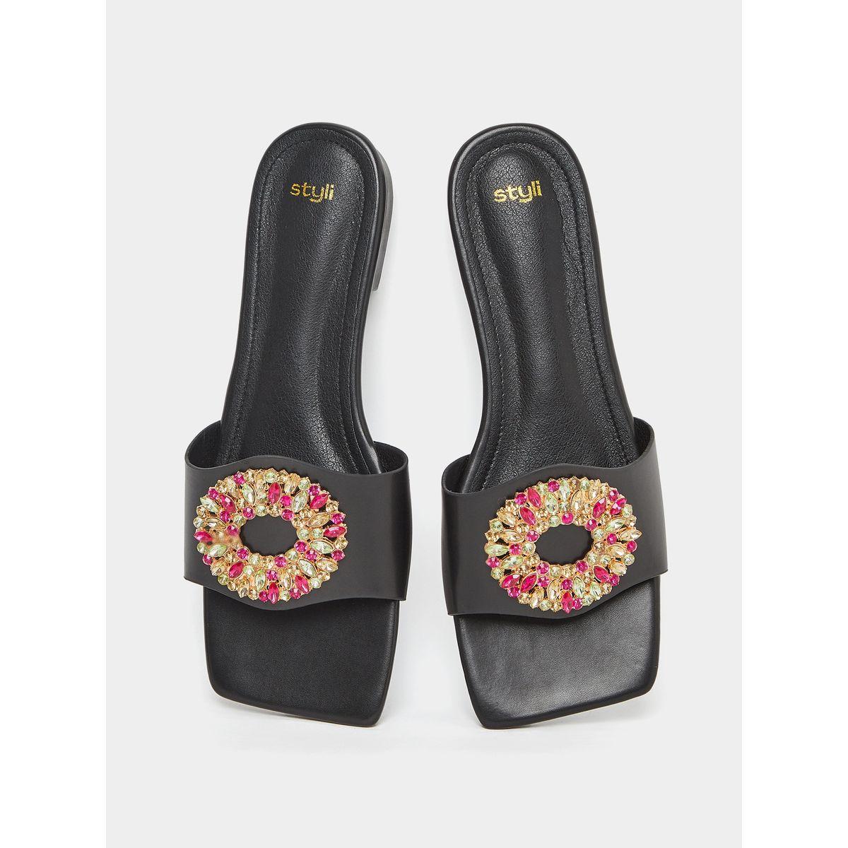 Styli Rhinestone Embellished Flat Sandals-women-shoes-sandals-flats-image-6