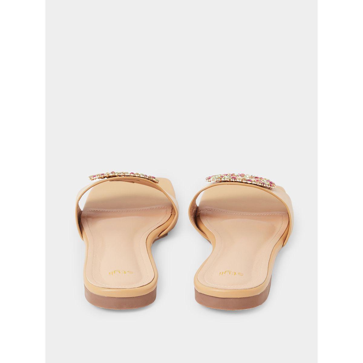 Styli Rhinestone Embellished Single Band Flat Sandals-women-shoes-sandals-flats-image-3