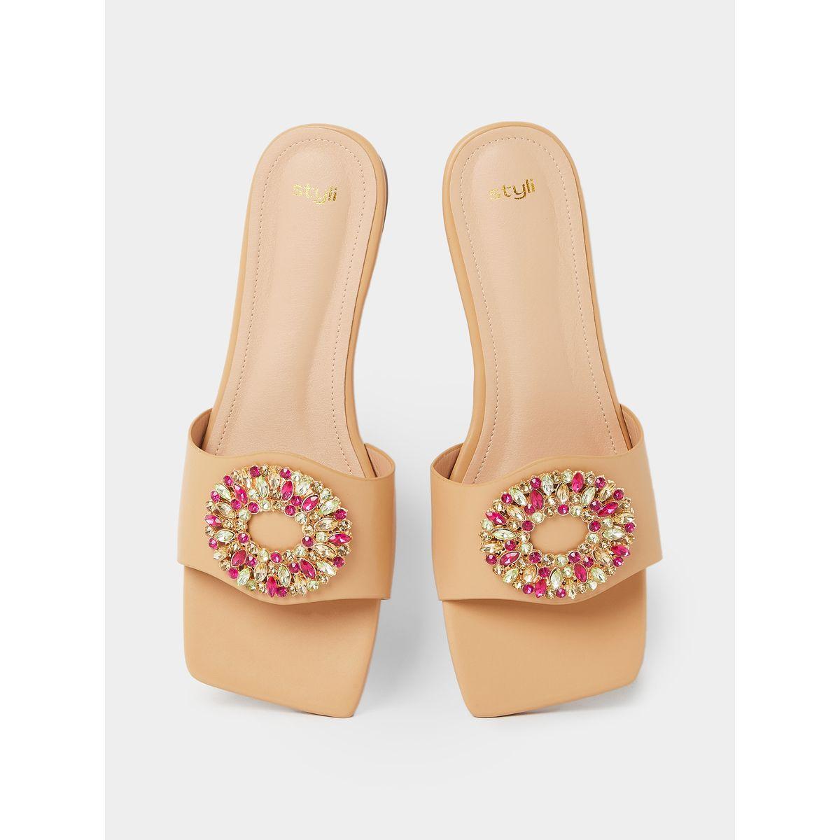 Styli Rhinestone Embellished Single Band Flat Sandals-women-shoes-sandals-flats-image-5