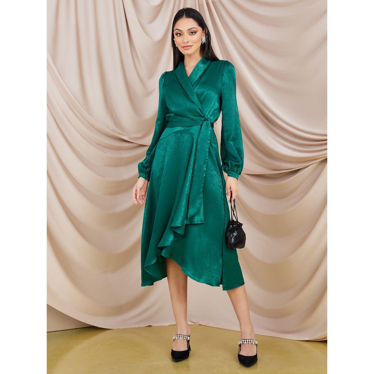 فستان ميدي ساتان بنمط لف-women-clothing-dresses-image-3