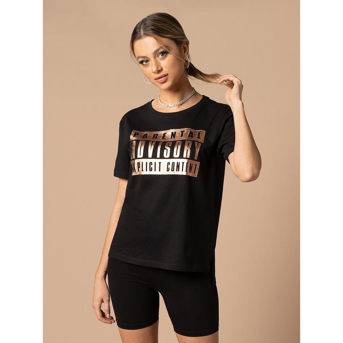 URBAN HAUL X Styli  Regular Fit Parental Advisory Foil Print T-Shirt-women-clothing-tshirts-image-4