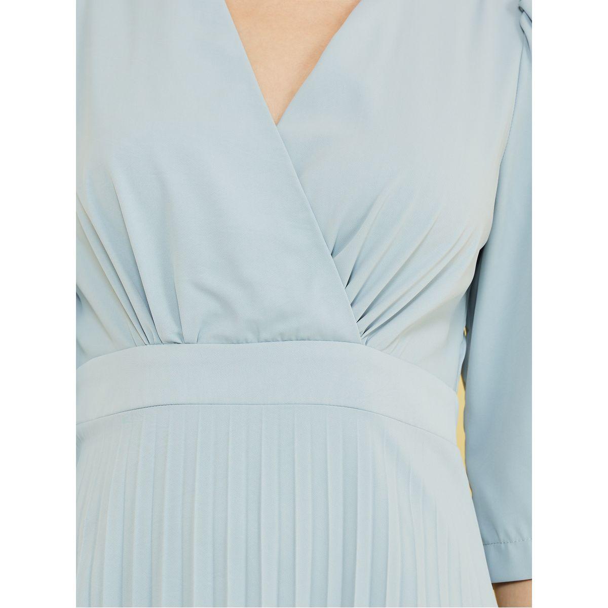 Styli 3/4 Sleeve Pleated Satin A-Line Midi Dress-women-clothing-dresses-image-3