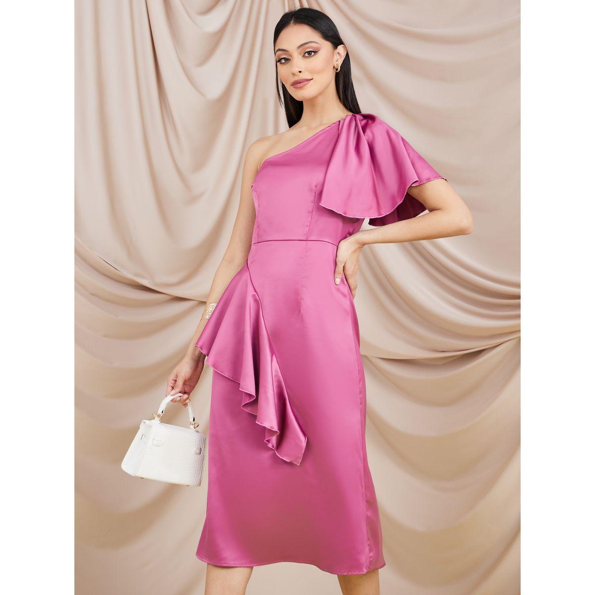 Styli One Sleeve Frill Detail A-Line Midi Dress-women-clothing-dresses-image-1