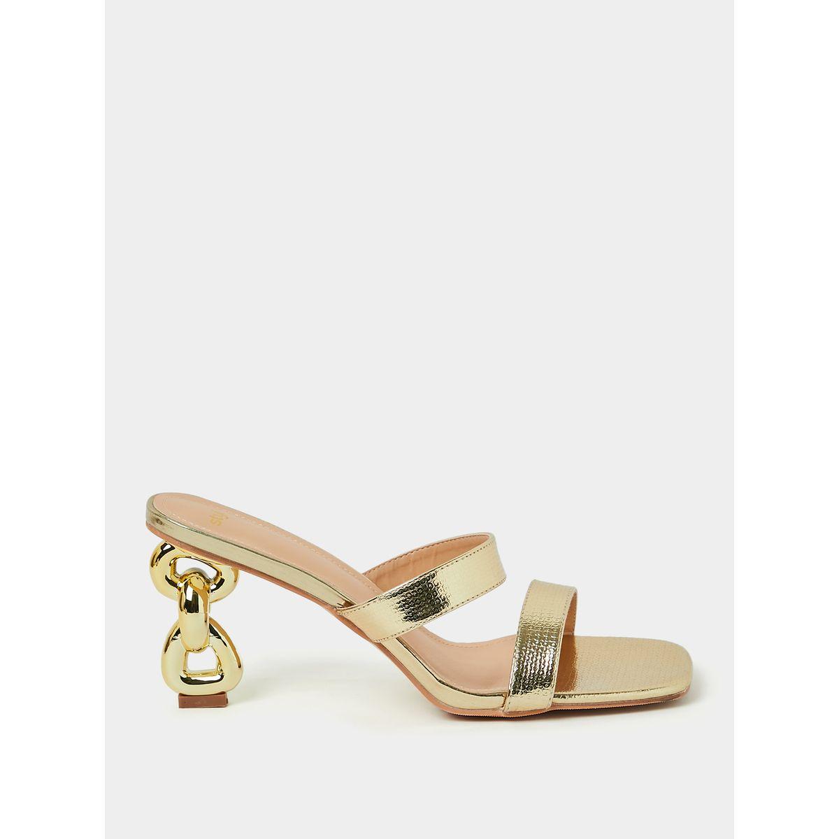 Styli Double Strap Metal Accent Heel Sandals-women-shoes-heels-image-2