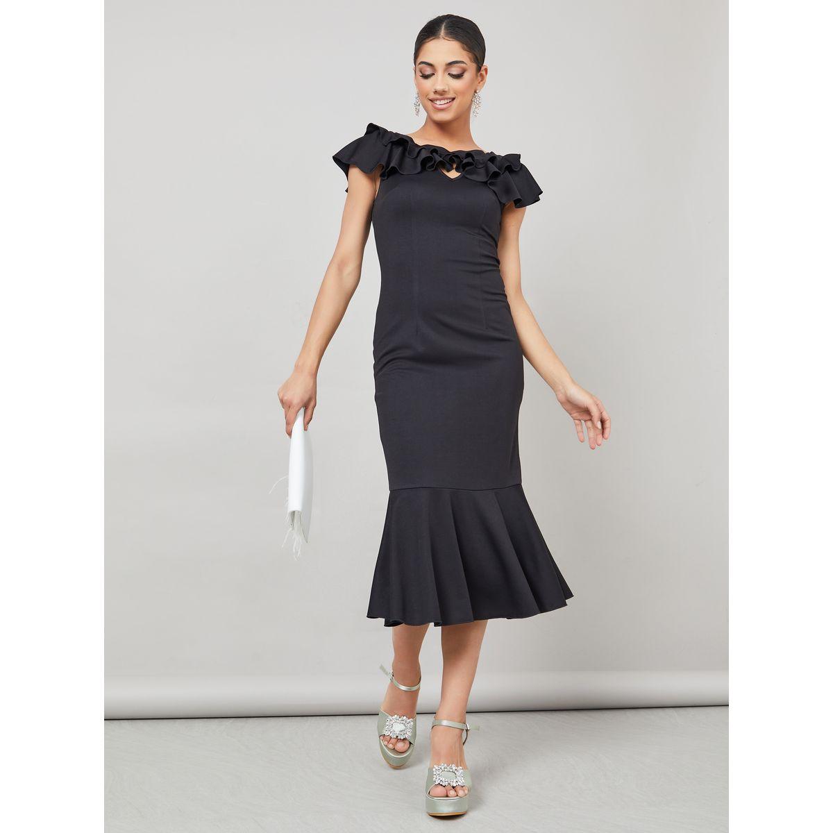 Styli Ruffled Neckline Bodycon Midi Dress-women-clothing-dresses-image-2