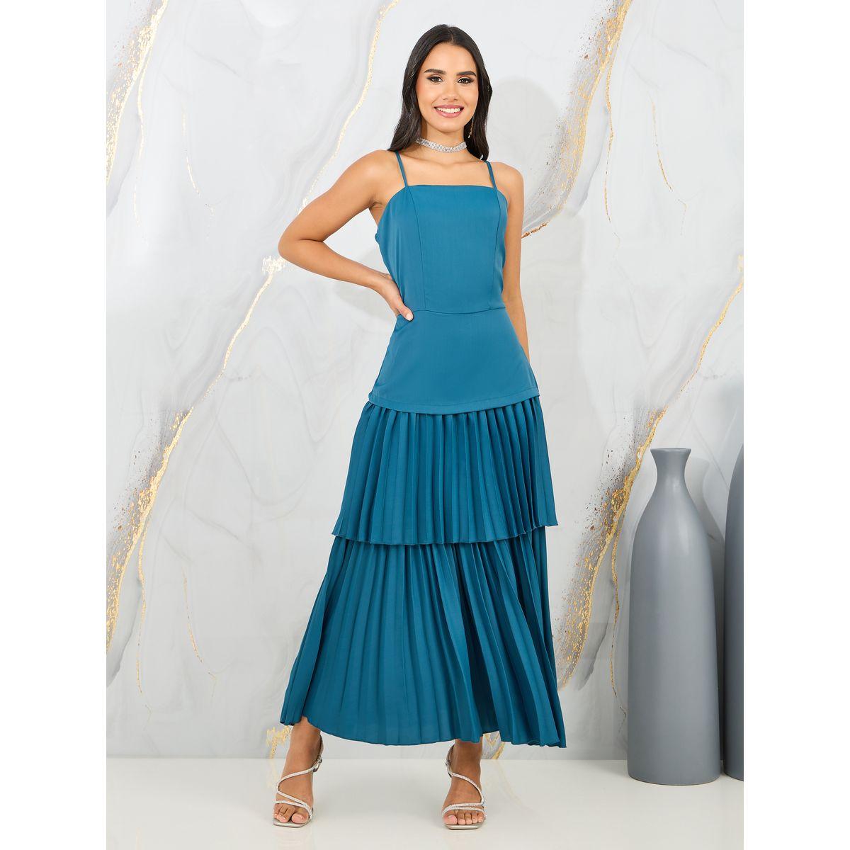 فستان طويل بكسرات مع حمالات كتف-women-clothing-dresses-image-1