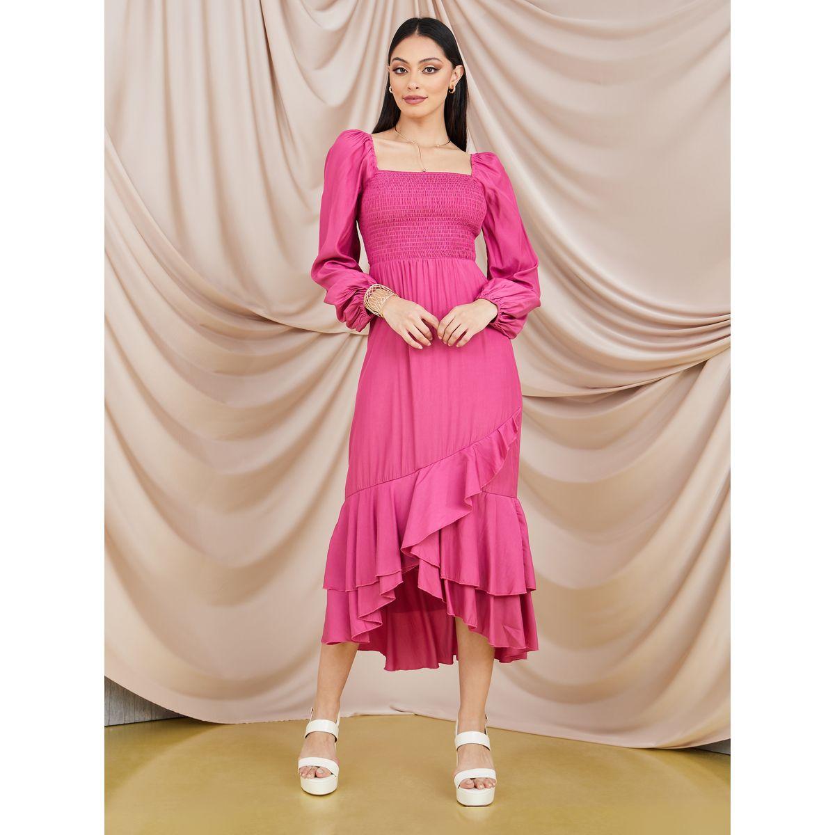 Styli Volume Sleeve Frill Hem A-Line Midi Dress-women-clothing-dresses-image-1