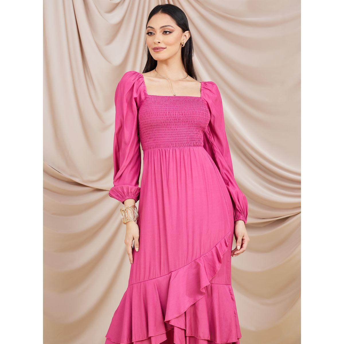 Styli Volume Sleeve Frill Hem A-Line Midi Dress-women-clothing-dresses-image-2