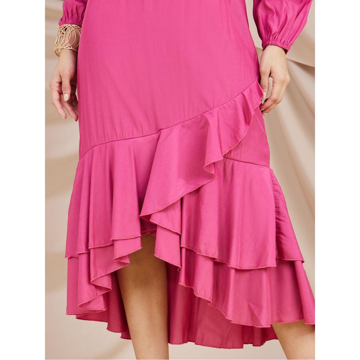 Styli Volume Sleeve Frill Hem A-Line Midi Dress-women-clothing-dresses-image-3