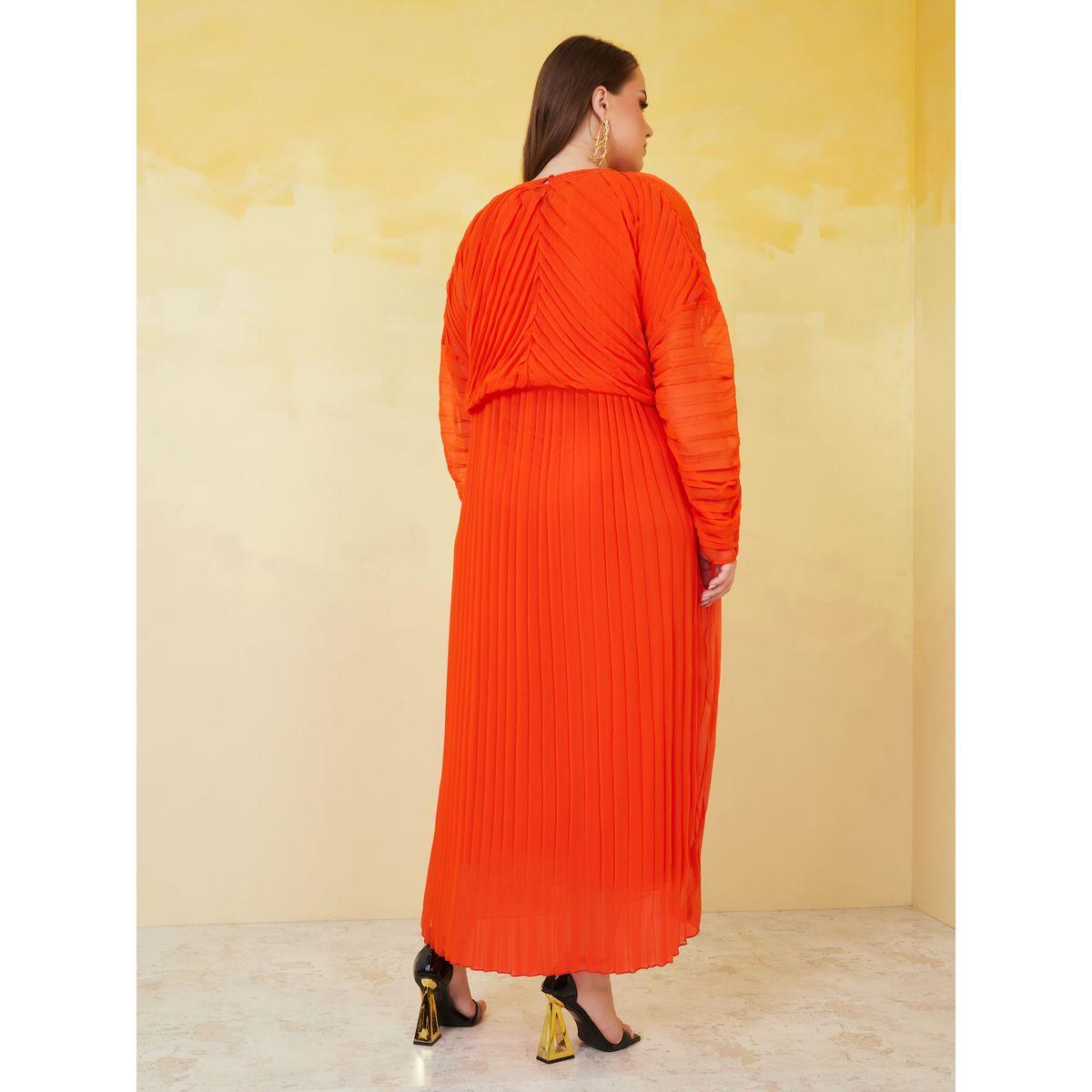 Styli Plus Pleated Midi Dress with Top Overlay Set-women-clothing-dresses-image-5