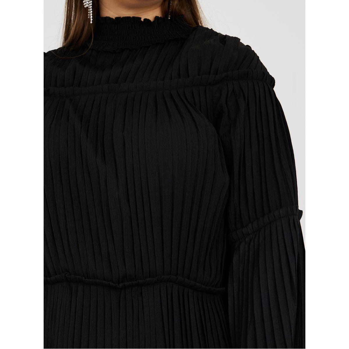 Styli Plus High Neck Pleated Midi Dress With Belted Detail-women-clothing-dresses-image-3