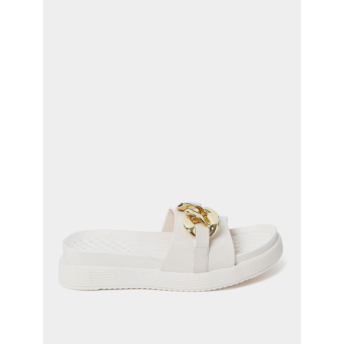 Styli Chain Accent Wide Strap Flat Sandals-women-shoes-sandals-flats-image-2