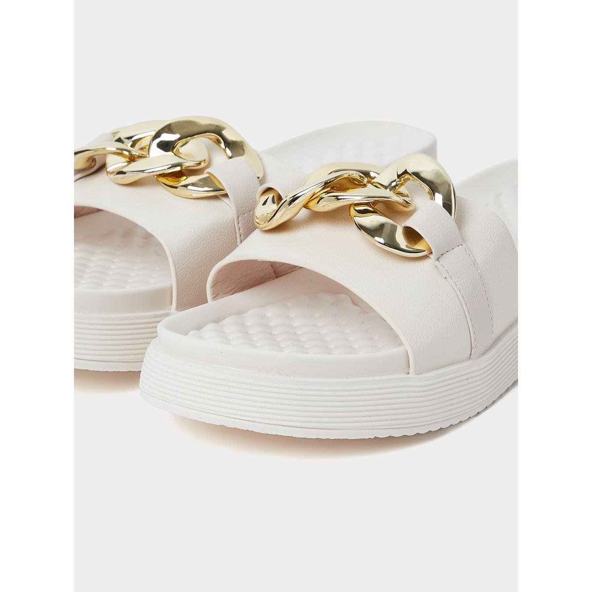 Styli Chain Accent Wide Strap Flat Sandals-women-shoes-sandals-flats-image-5