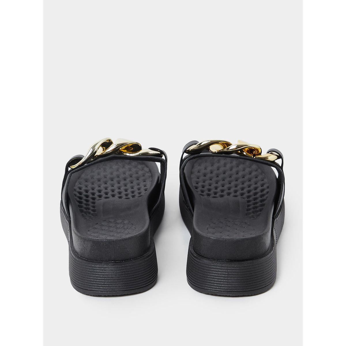 Styli Chain Accent Wide Strap Flat Sandals-women-shoes-sandals-flats-image-4
