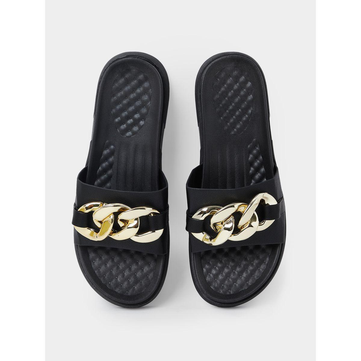 Styli Chain Accent Wide Strap Flat Sandals-women-shoes-sandals-flats-image-6