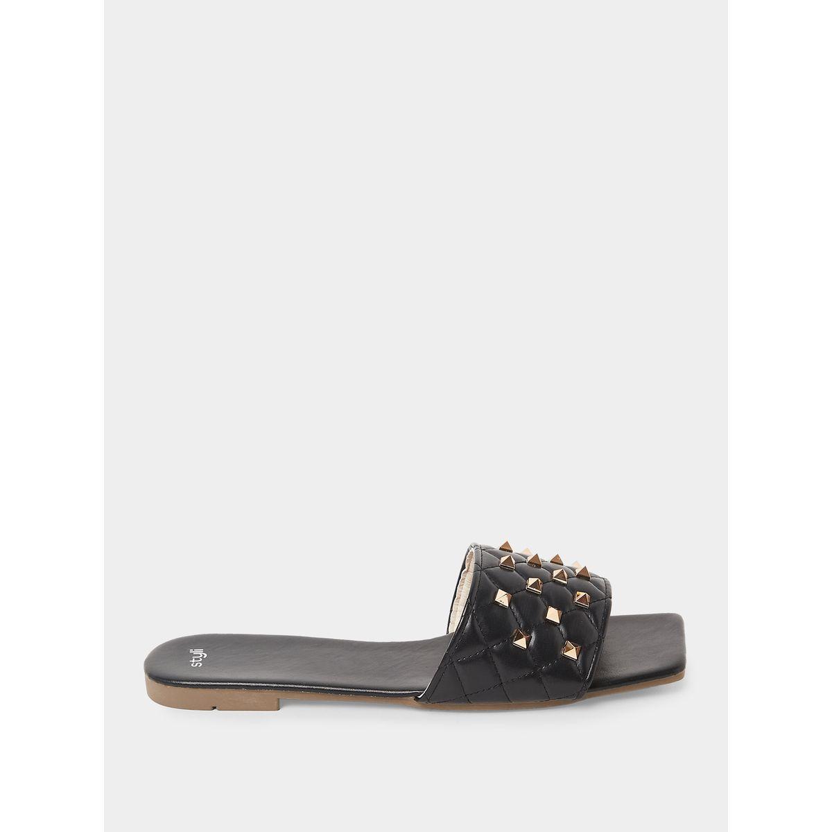 Styli Studded Quilted Single Band Flat Sandals-women-shoes-sandals-flats-image-1