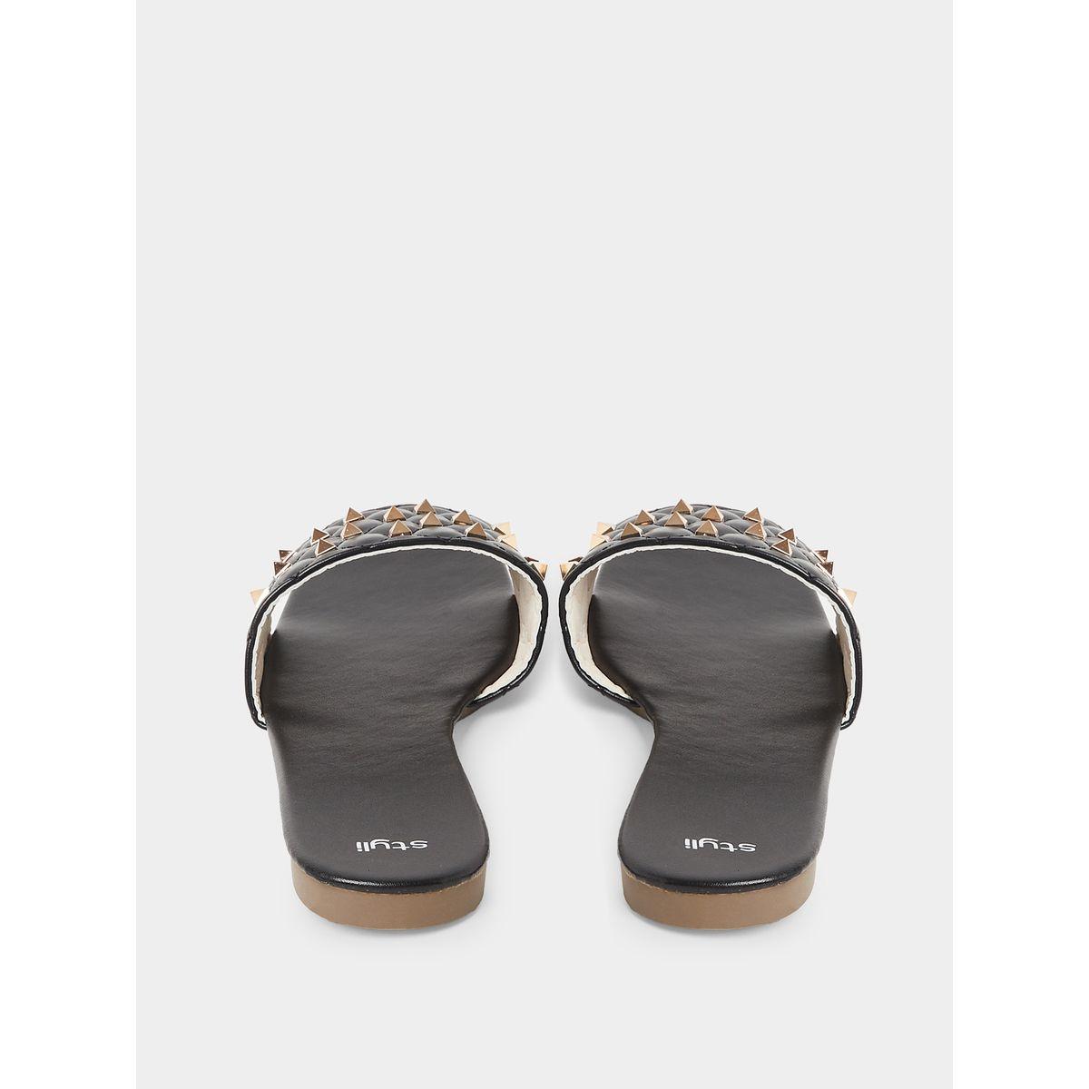 Styli Studded Quilted Single Band Flat Sandals-women-shoes-sandals-flats-image-3