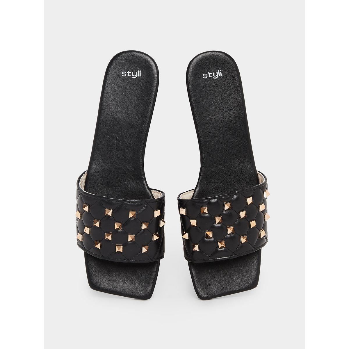 Styli Studded Quilted Single Band Flat Sandals-women-shoes-sandals-flats-image-5