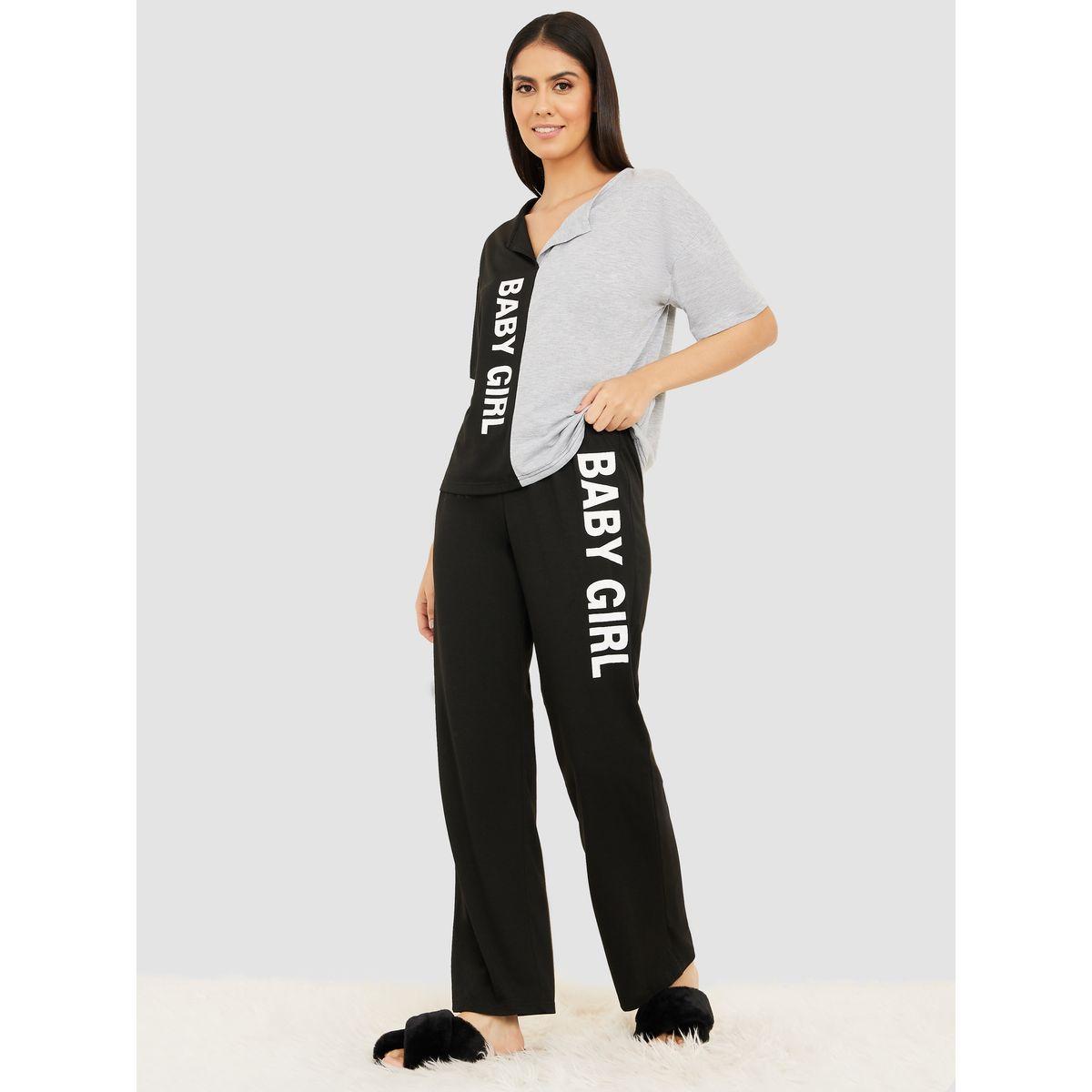 Styli Unwind Baby Girl Colourblock V Neck T-shirt and Pyjama Set-women-clothing-nightwear-pyjamas-longsets-image-2