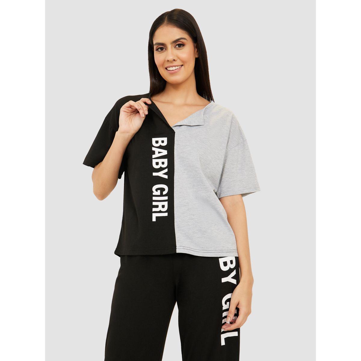 Styli Unwind Baby Girl Colourblock V Neck T-shirt and Pyjama Set-women-clothing-nightwear-pyjamas-longsets-image-3