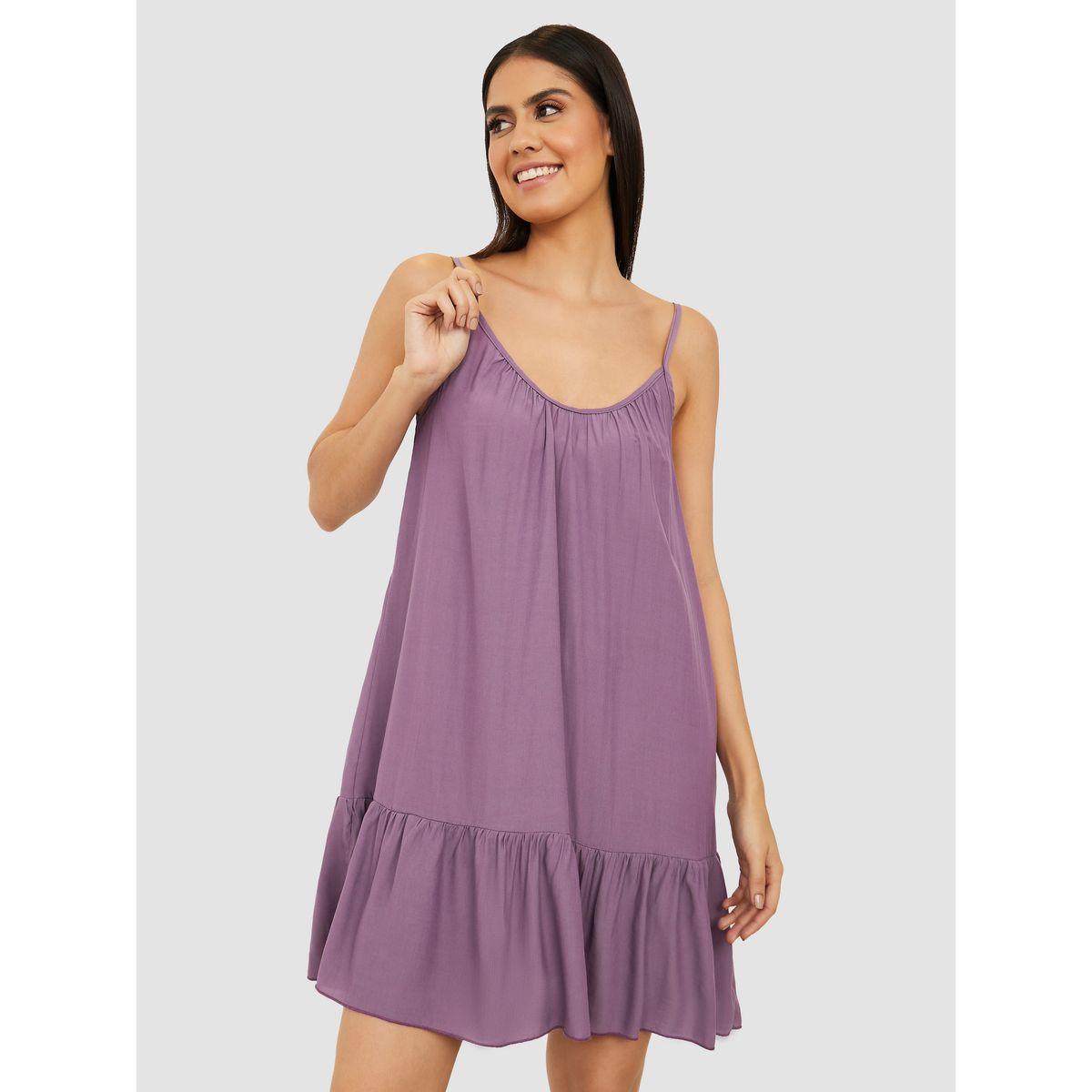 Shop Styli Unwind Ruffle Hem Slip Dress Online | Centrepoint Kuwait