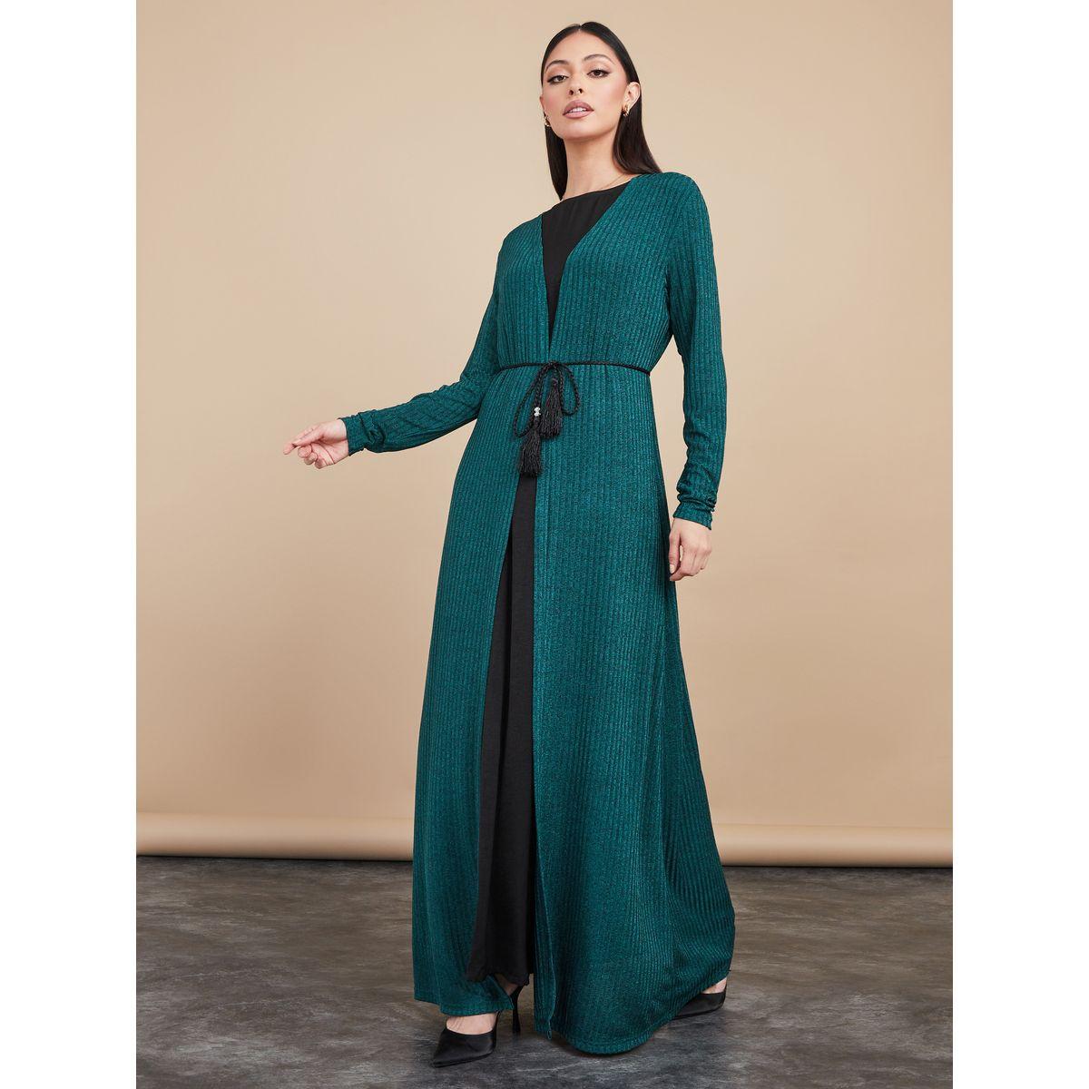 Styli Knitted Abaya with Self Tie Waist-women-arabicclothing-abayas-image-3