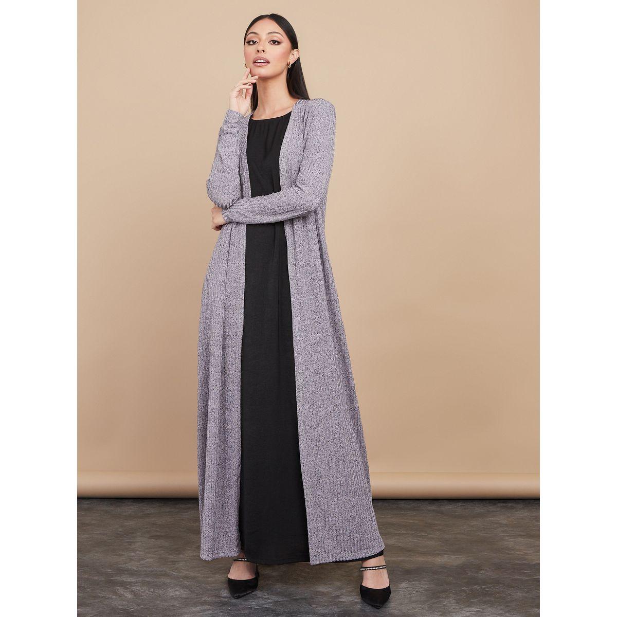 Styli Knitted Abaya with Self Tie Waist-women-arabicclothing-abayas-image-1