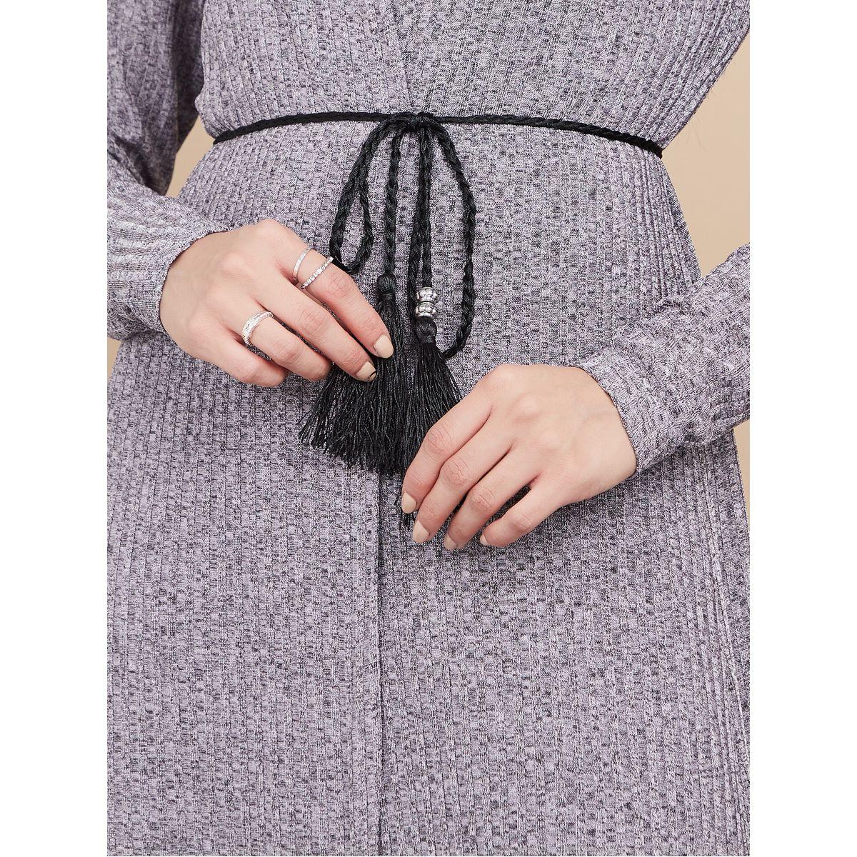 Styli Knitted Abaya with Self Tie Waist-women-arabicclothing-abayas-image-4