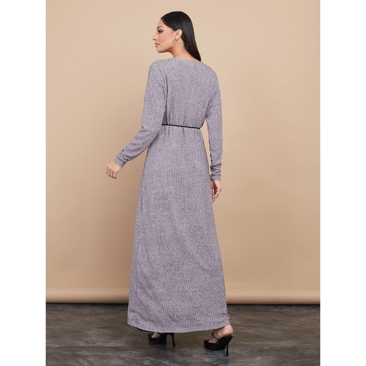 Styli Knitted Abaya with Self Tie Waist-women-arabicclothing-abayas-image-5