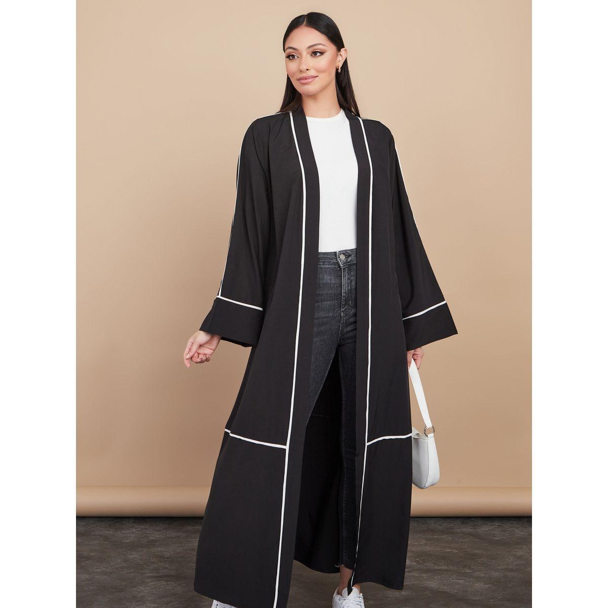 Styli Contrast Piped Abaya with Self Tie-women-arabicclothing-abayas-image-2