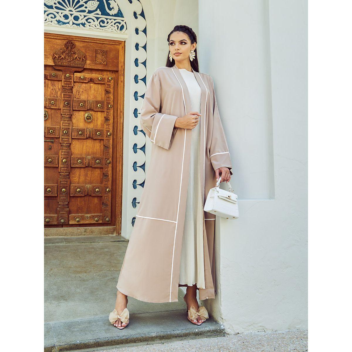 Styli Contrast Piped Abaya with Self Tie-women-arabicclothing-abayas-image-1
