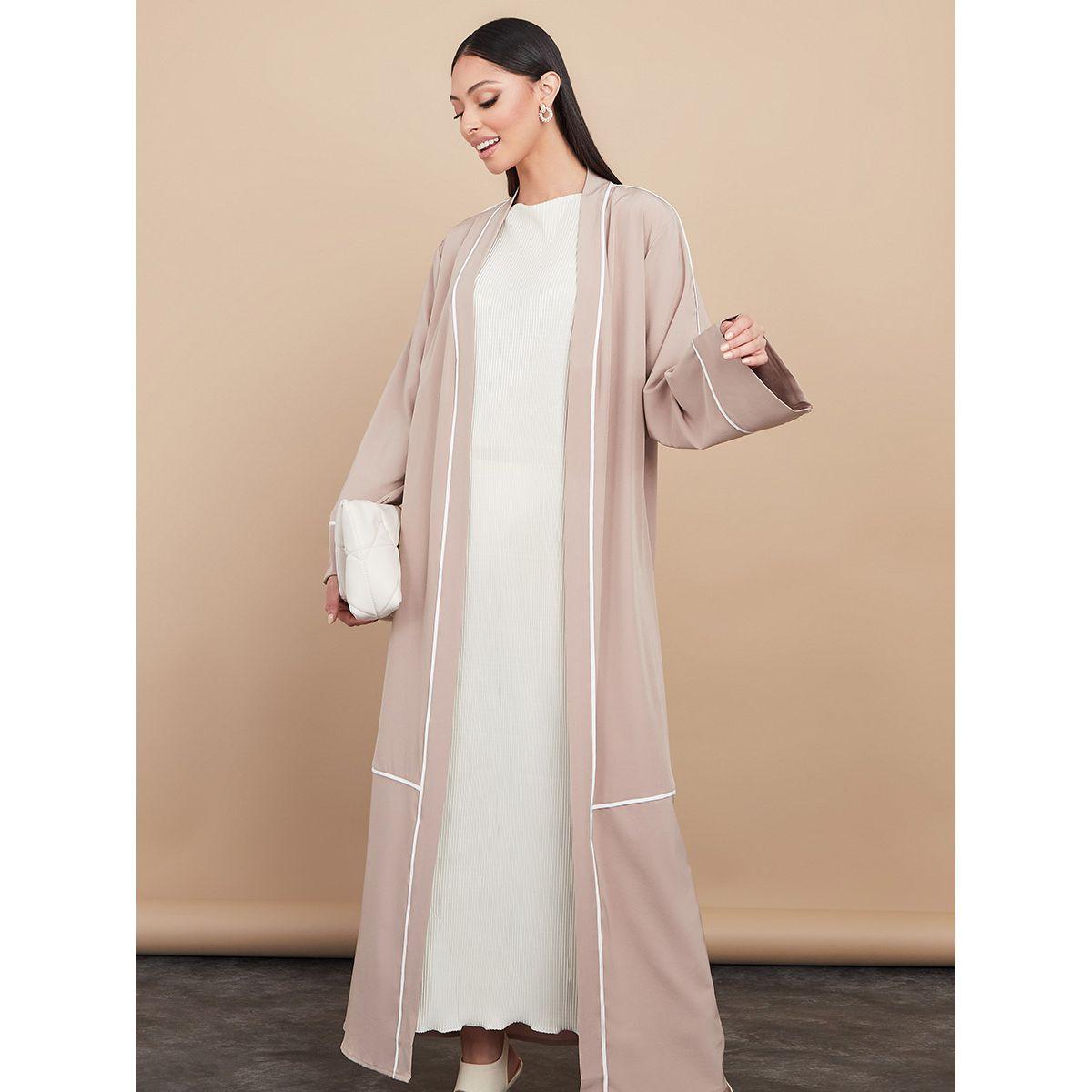 Styli Contrast Piped Abaya with Self Tie-women-arabicclothing-abayas-image-2