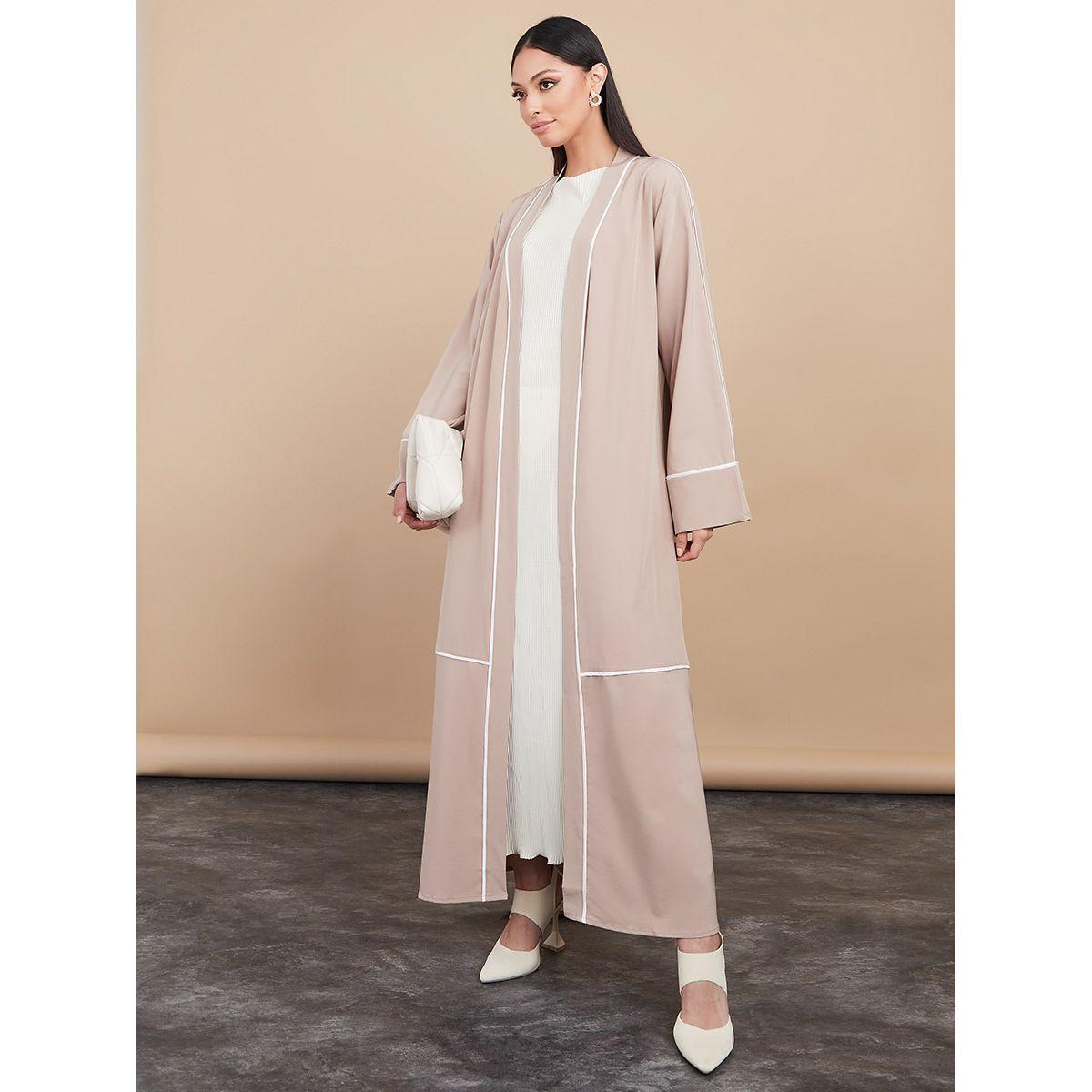 Styli Contrast Piped Abaya with Self Tie-women-arabicclothing-abayas-image-3