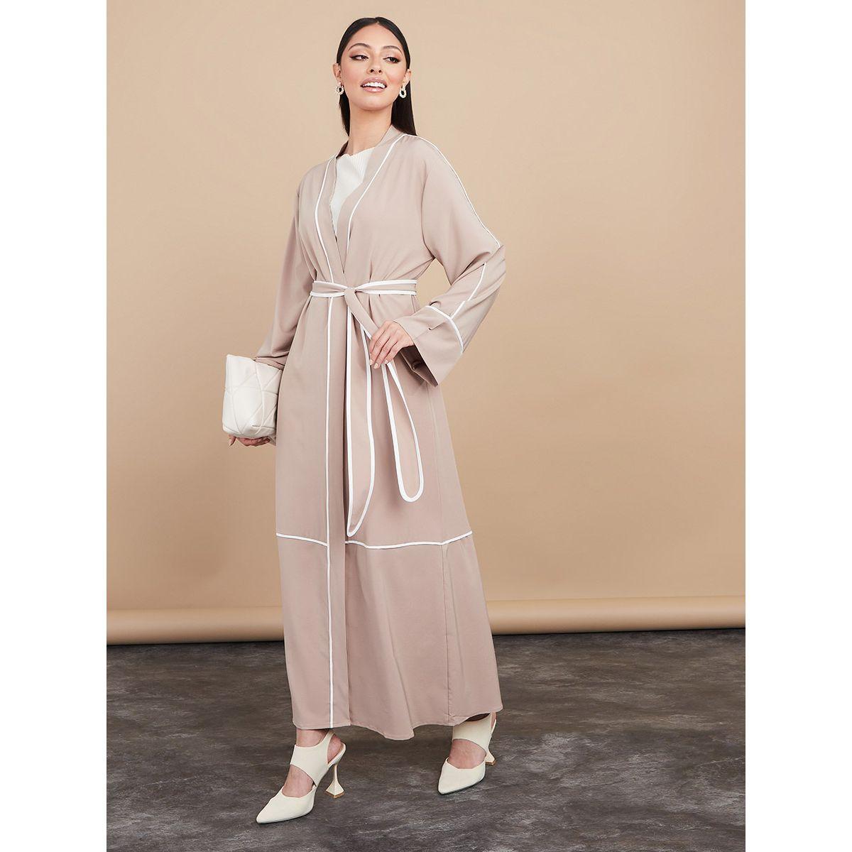 Styli Contrast Piped Abaya with Self Tie-women-arabicclothing-abayas-image-5