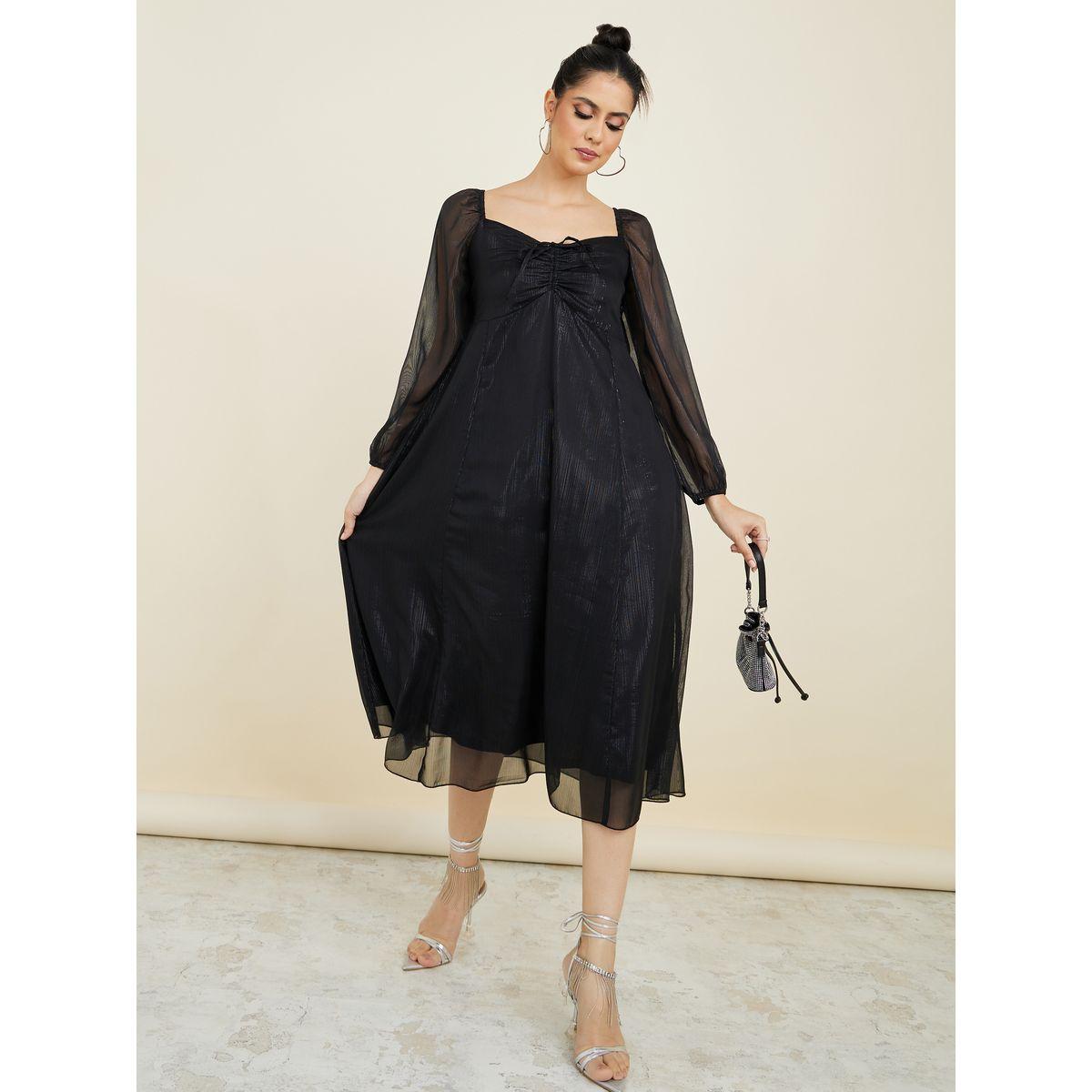 Styli Long Sleeves Ruched Detail A-Line Midi Dress-women-clothing-dresses-image-2