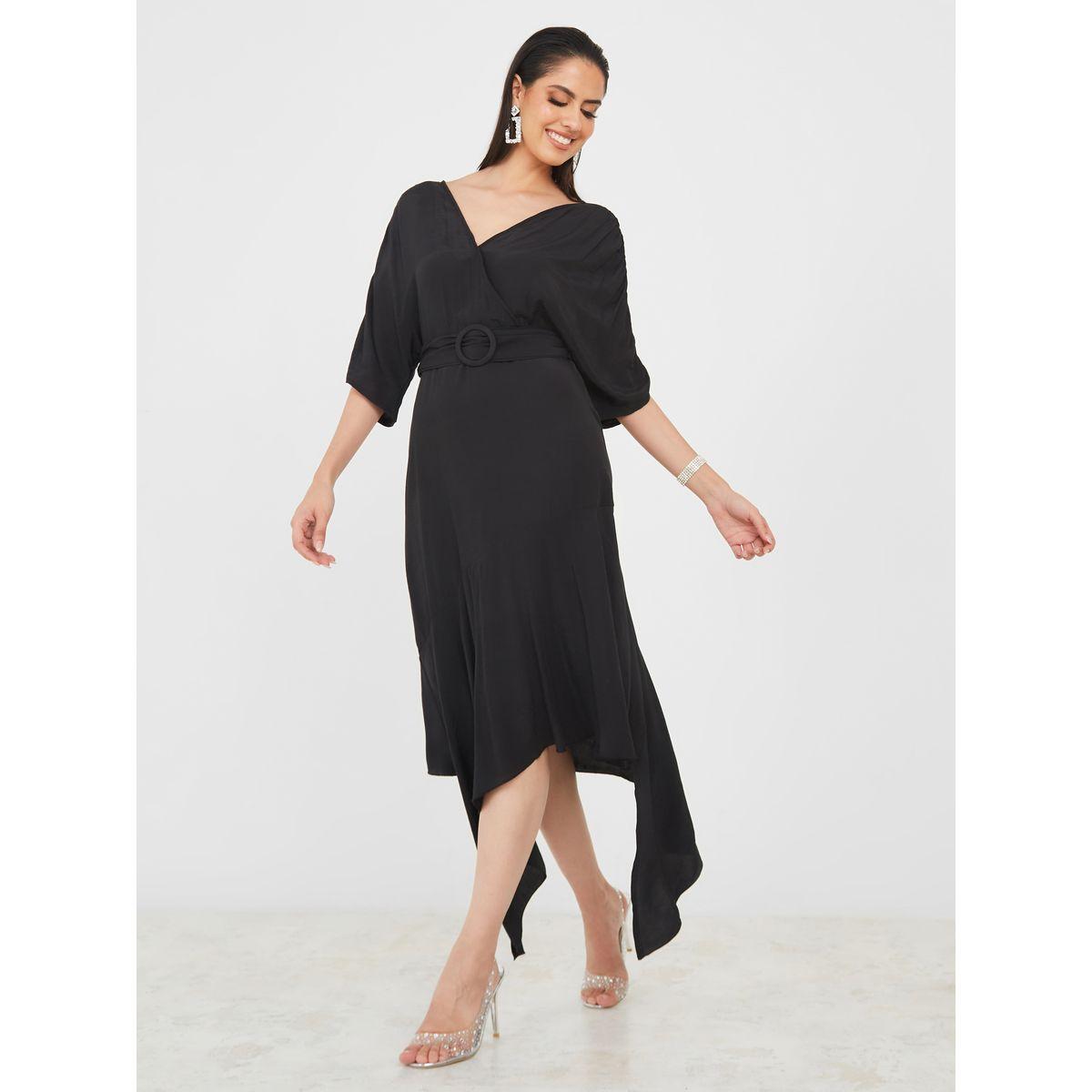 Styli Asymmetric Hem Belted A-Line Midi Dress-women-clothing-dresses-image-1