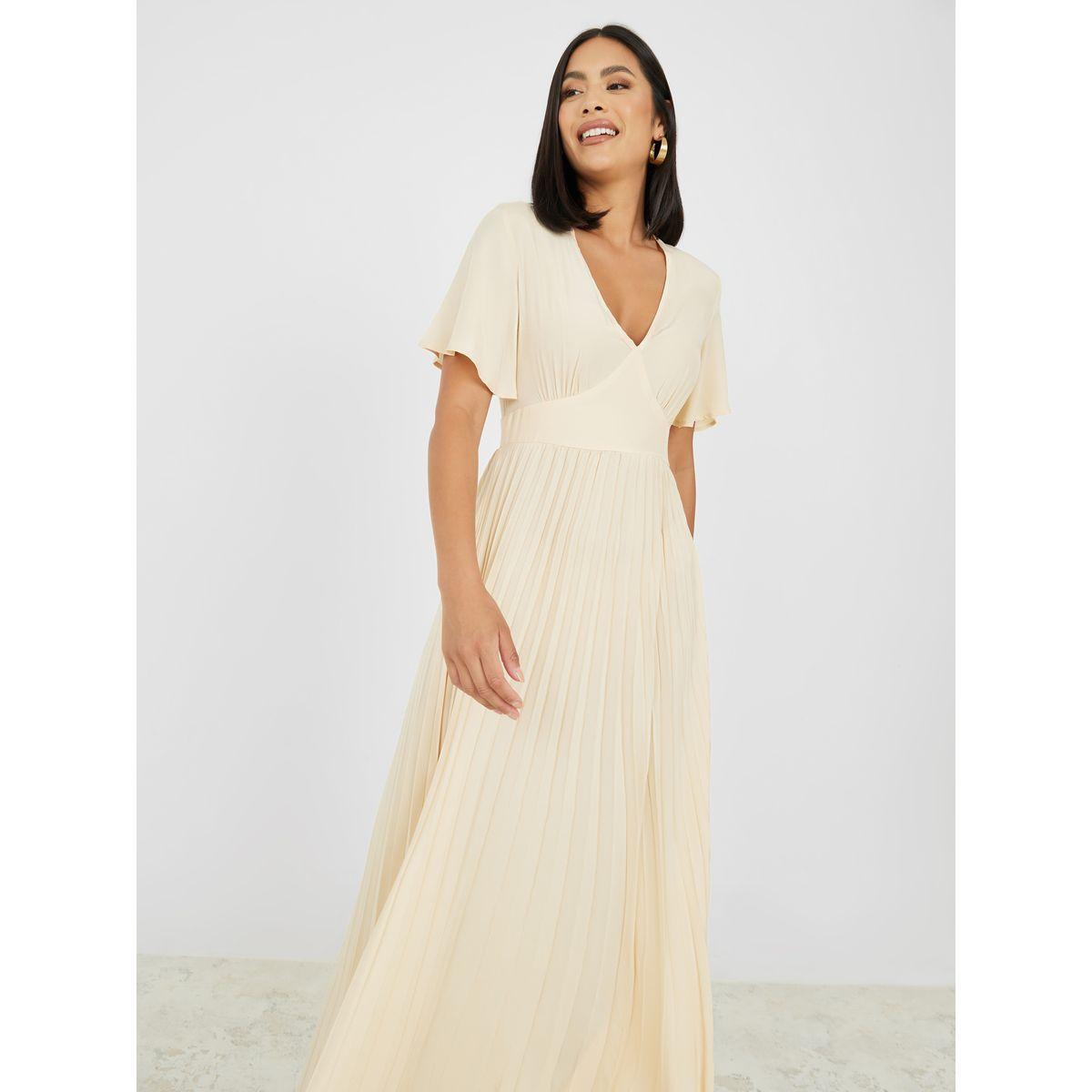 Styli Pleated V Neck A-Line Maxi Dress-women-clothing-dresses-image-2
