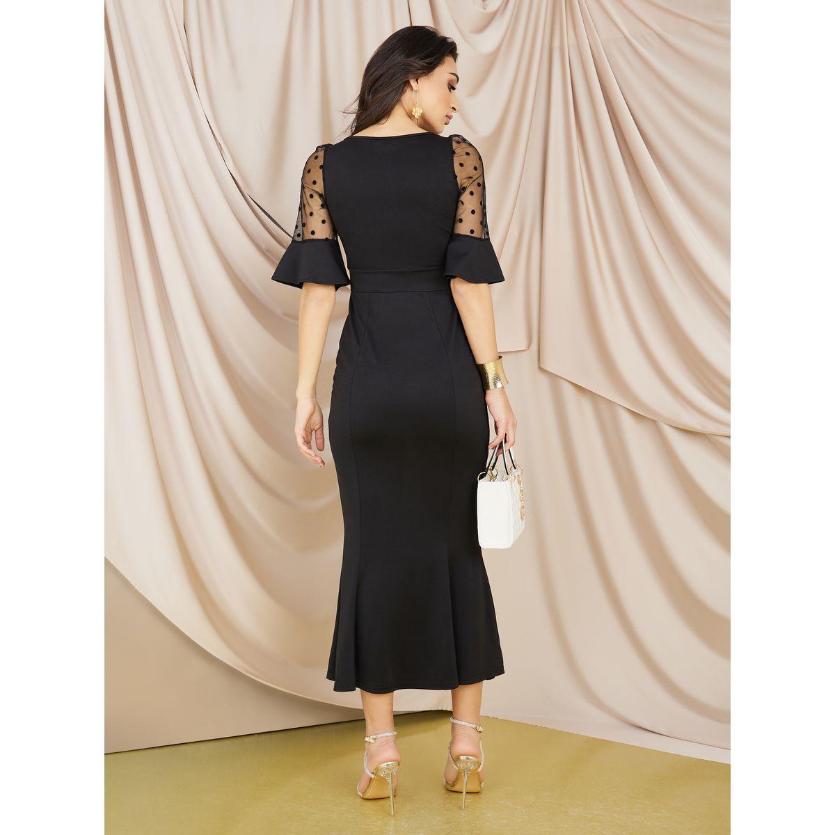 Styli Mesh Flocked Sleeve Bodycon Maxi Dress-women-clothing-dresses-image-4
