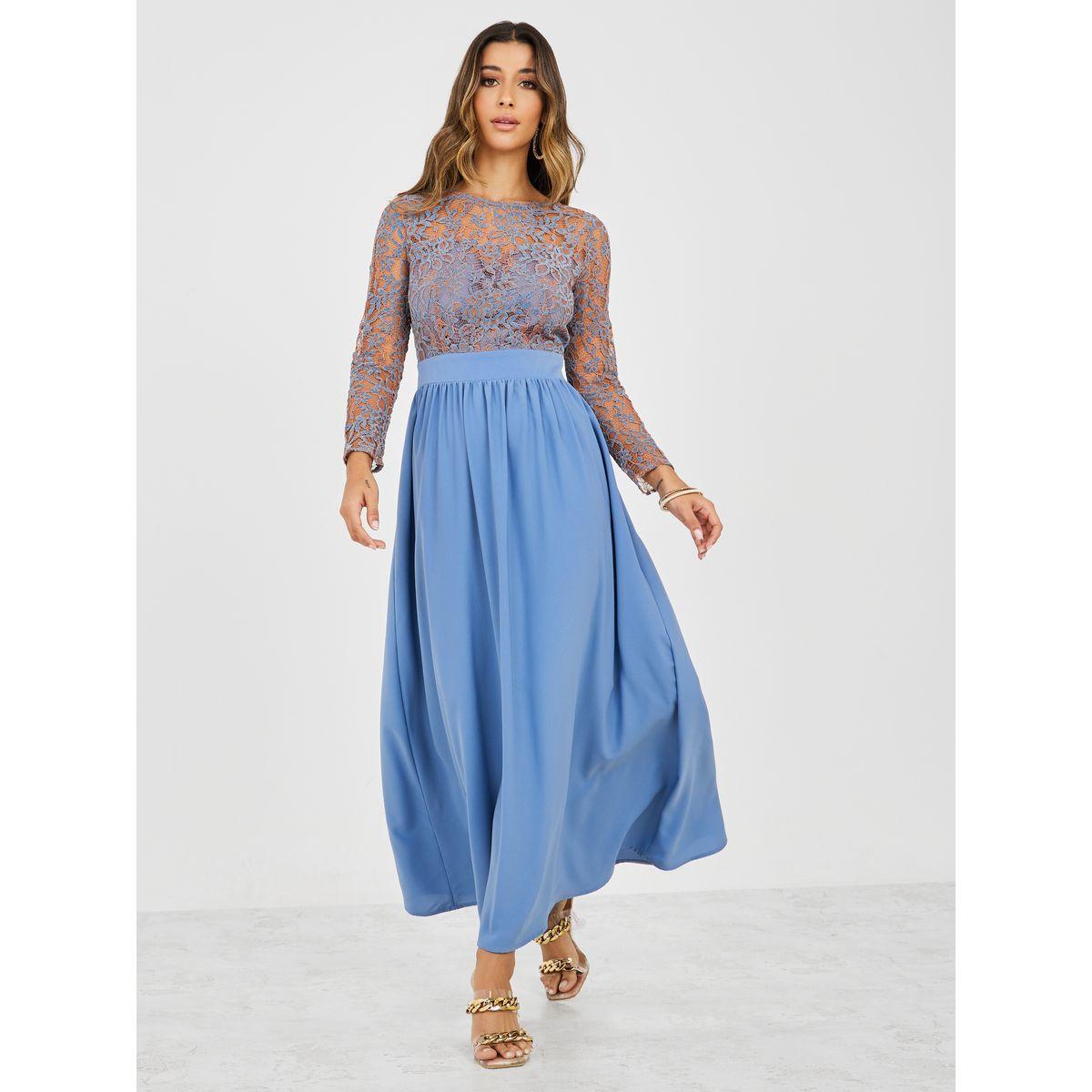 Styli Lace Insert Sheer Maxi Dress-women-clothing-dresses-image-1