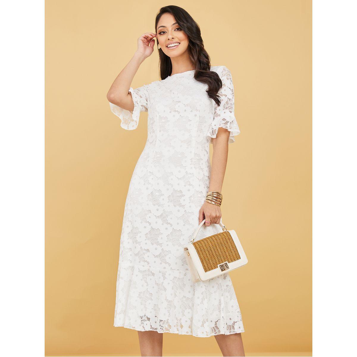 Styli Short Sleeves Frill Lace Insert A-Line Midi Dress-women-clothing-dresses-image-1