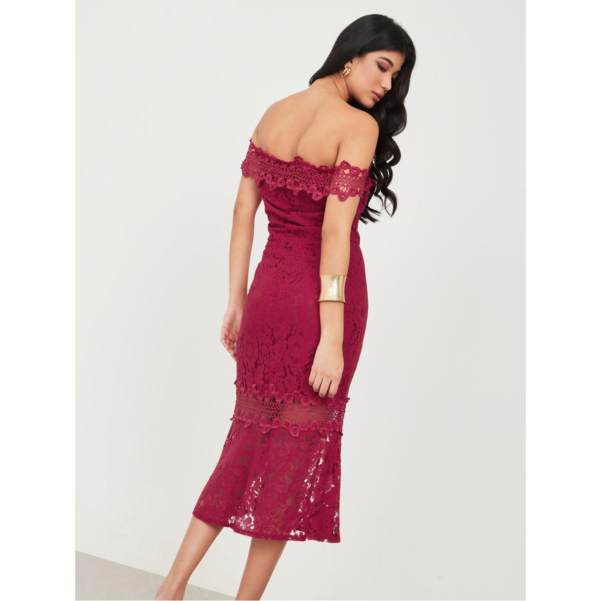 Styli Lace Insert Bardot Bodycon Midi Dress-women-clothing-dresses-image-4