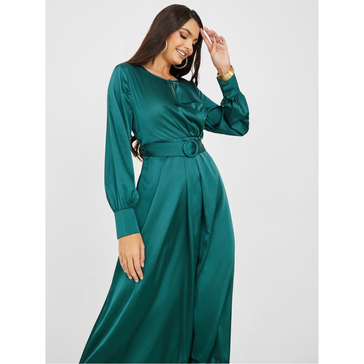 Styli Asymmetric Hem Belted A-Line Maxi Dress-women-clothing-dresses-image-2