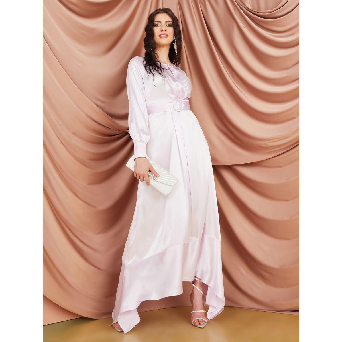 Styli Buckle Belted Asymmetric Hem Maxi Dress-women-clothing-dresses-image-1