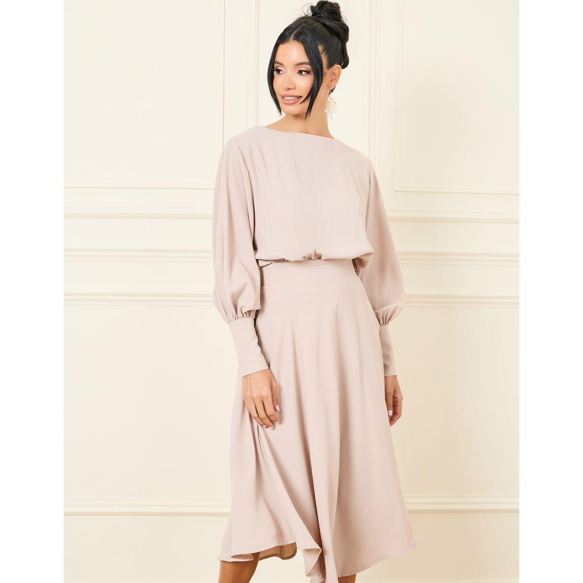Styli Balloon Sleeves Asymmetric Hem A-Line Midi Dress-women-clothing-dresses-image-2
