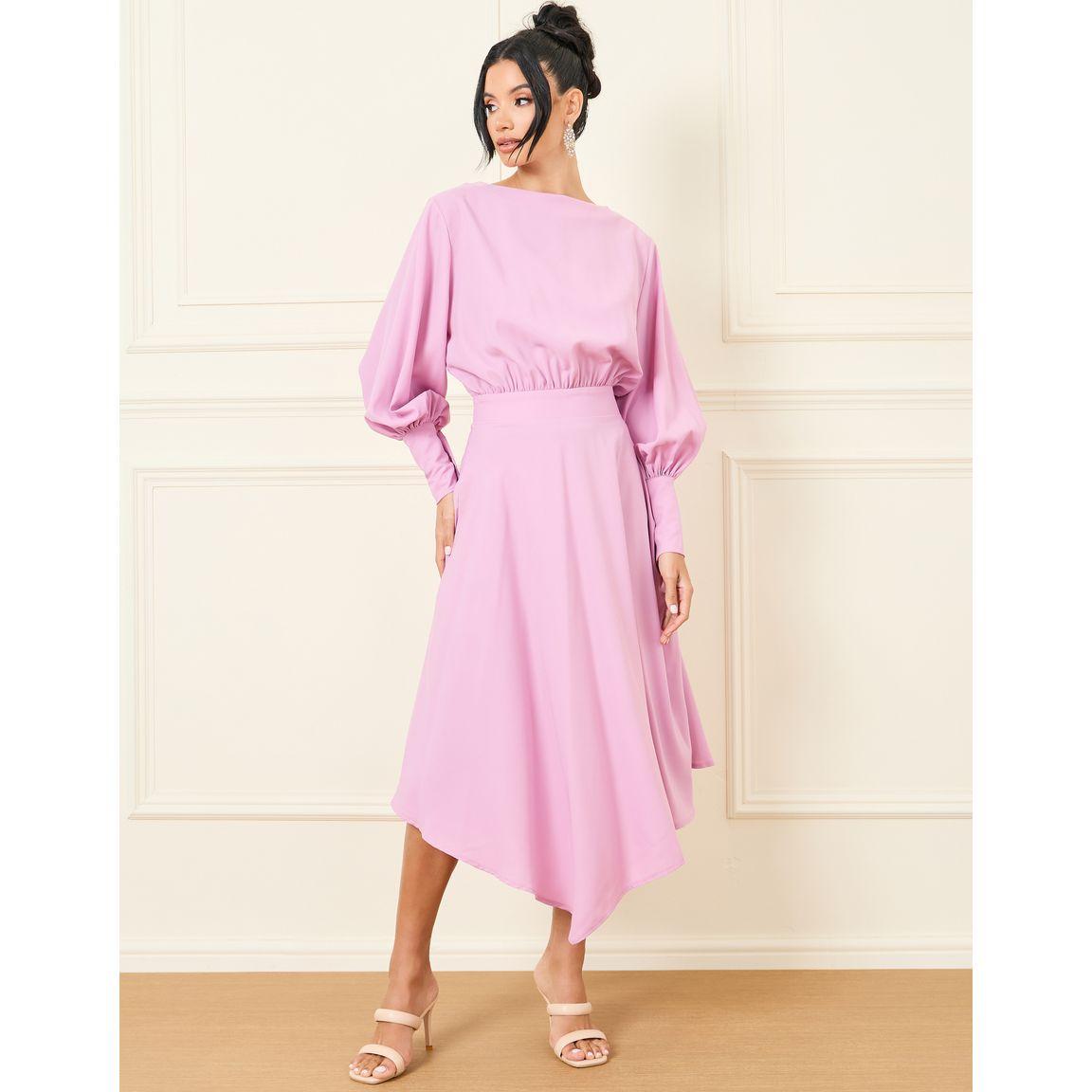 Styli Balloon Sleeves Asymmetric Hem A-Line Midi Dress-women-clothing-dresses-image-1