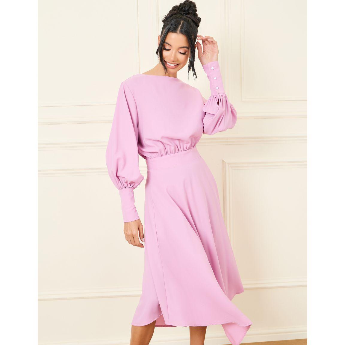 Styli Balloon Sleeves Asymmetric Hem A-Line Midi Dress-women-clothing-dresses-image-2