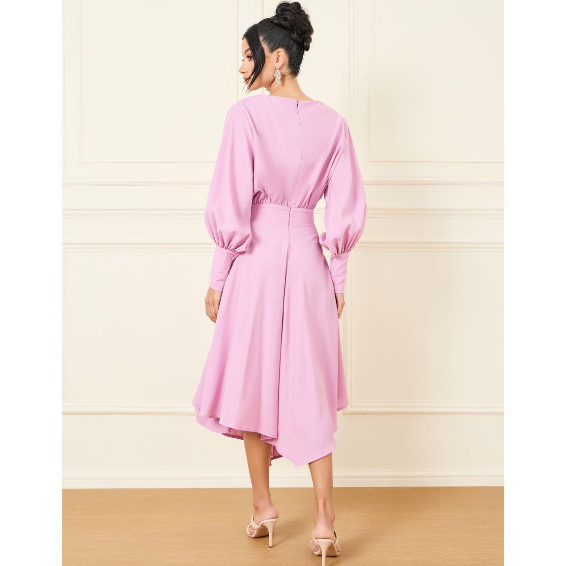 Styli Balloon Sleeves Asymmetric Hem A-Line Midi Dress-women-clothing-dresses-image-4