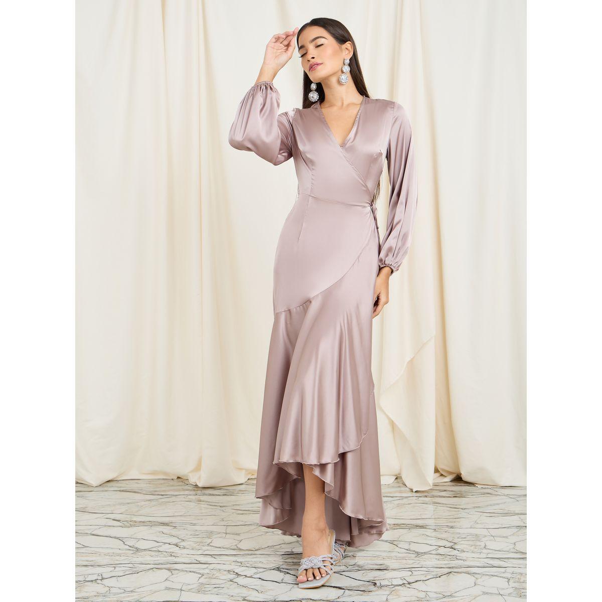Styli Satin Ruffle Asymmetric Hem Wrap Maxi Dress-women-clothing-dresses-image-1