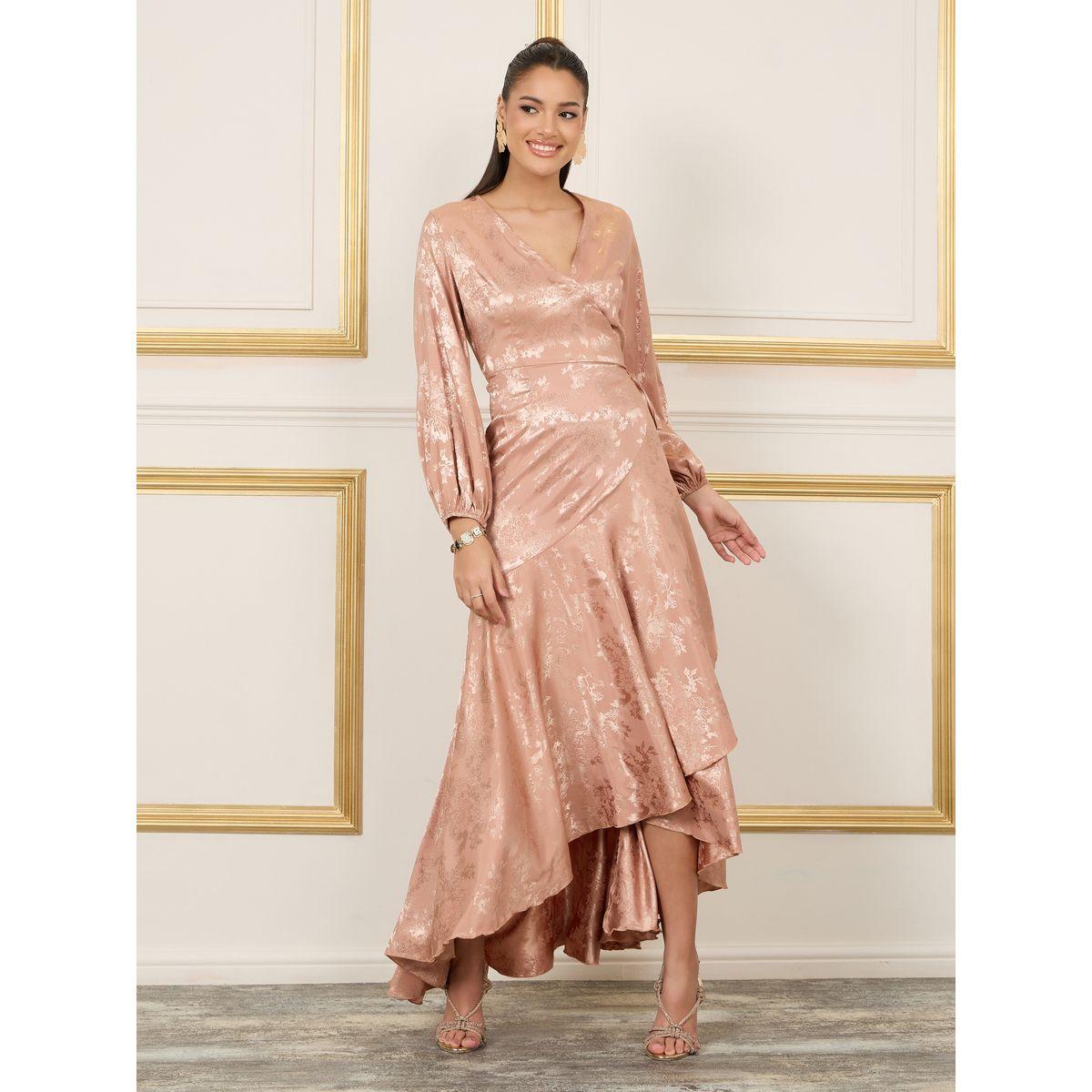 Styli Jacquard Asymmetric Hem A-Line Wrap Maxi Dress-women-clothing-dresses-image-1