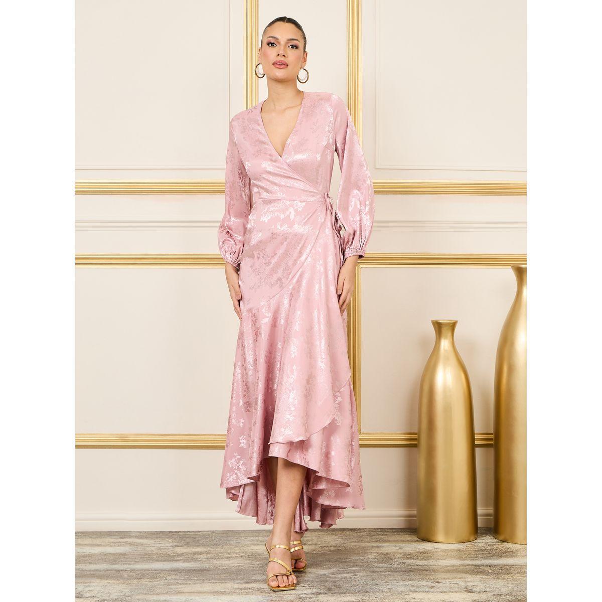 Styli Jacquard Asymmetric Hem A-Line Wrap Maxi Dress-women-clothing-dresses-image-1